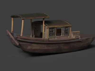 Chinese wooden boat   Low-poly 3D model