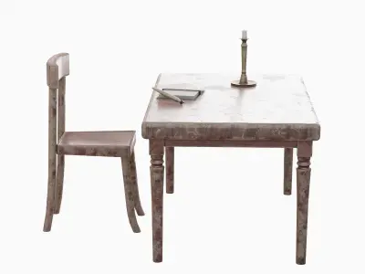 Old Table Set 03 Low-poly 3D model