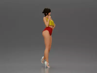 Striking a flirty pose wearing yellow crop top red bottoms 3D print model