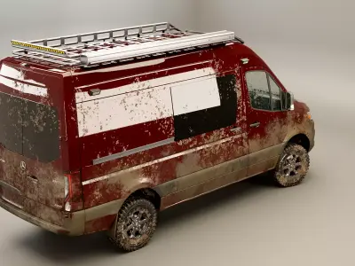 Mercedes Sprinter 4x4 Overlan Camper Dirt and Mud Low-poly 3D model