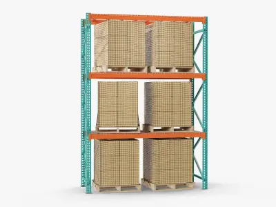 Heavy-Duty Pallet Racking with Net-Wrapped Cargo Green 3D model