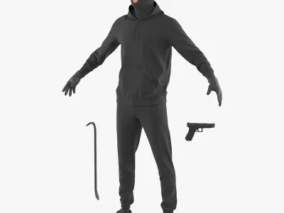  Male Thief Character with Crowbar in Mask 