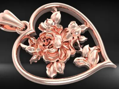 Antique Heart Rose flower Pendant 3D print model