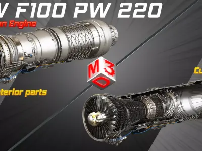 F100 - PW - 220 Turbofan Engine 2 in 1 3D Model Pack
