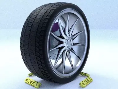 ORTAS CAR RIM 58 GAME READY RIM TIRE AND DISC 3D model