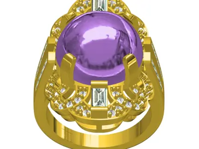 Antique Cabochon Stone Art Deco Engagement Ring 3D print model
