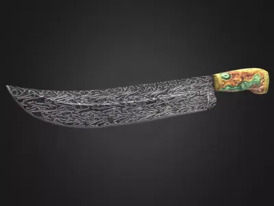 Curved Knife Damascus Steel Low-poly 3D model