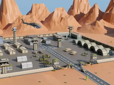Desert military base Low-poly 3D model