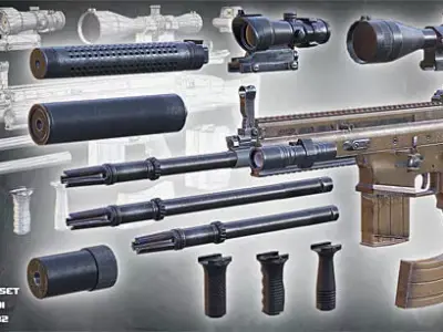 3DRT - FN SCAR assault rifle Low-poly 3D model