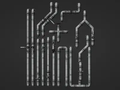 Modular Metal Pipes and Valves Collection 01 Low-poly 3D model