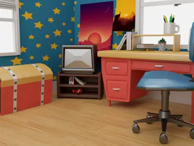 Cartoon  Bedroom 3D Model Low-poly 3D model