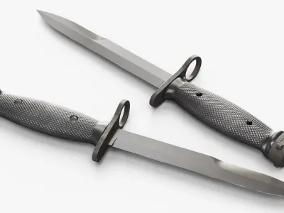 M7 Bayonet Knife with Muzzle Ring and Crossguard Black 3D model