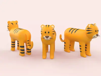 Cartoon Tiger Animal Style Cute Low-poly 3D model