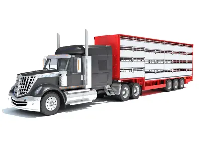 Truck with Animal Transporter Trailer 3D model