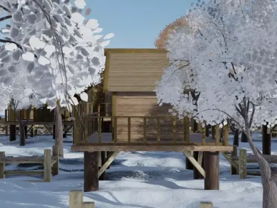 Winter Village Scene 3D model purchase