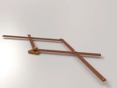 Pantograph wooden shelf with two metal rods 3D model