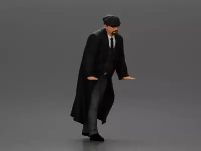 Man in coat wearing flat cap standing with serious expression 3D print model