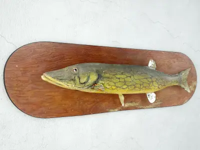 Antique Painted Carved Wood Fish Wall Sculpture 2 3D model