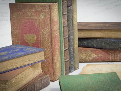6 Old Books Medieval Low-poly 3D model
