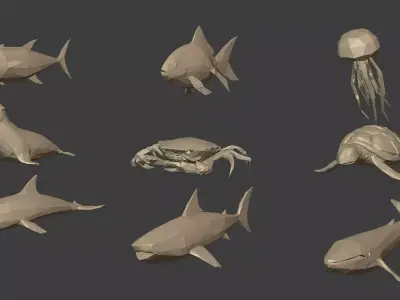 LowPoly Polygonal Cartoon Sea Animals Free 3D model