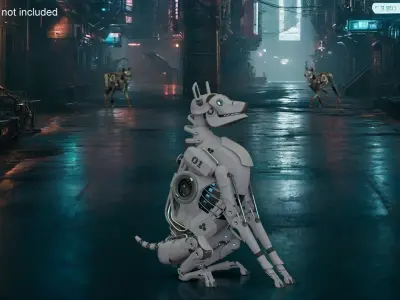 Sitting Futuristic Robotic Dog White 3D model