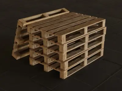 wooden pallet pack Low-poly 3D model
