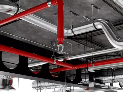 Industrial HVAC Ceiling System  Low-poly 3D model