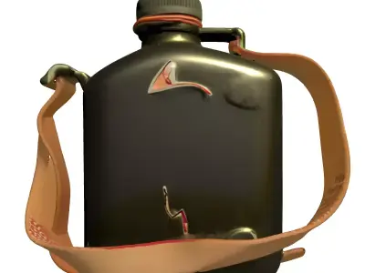 Military Canteen Bottle with Strap Low-poly 3D model