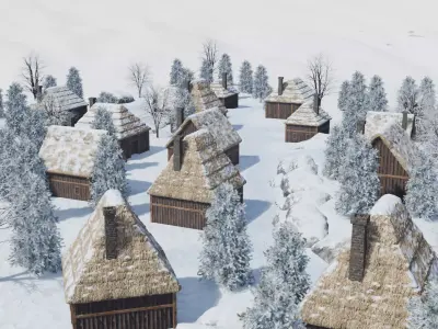 Snowy Mountain Village 3D model 5