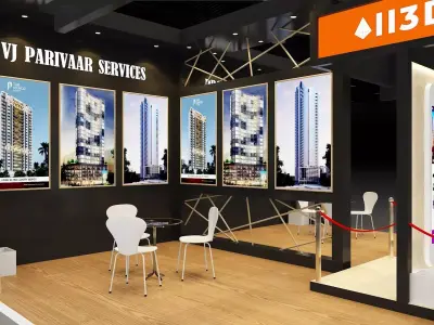 Exhibition Stand Stall Three Side Open 7X7 3D model