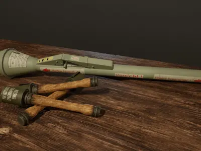 MP 40 Panzerfaust 60 Stick Hand Grenade Low-poly 3D model