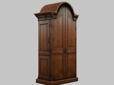 tall wooden closet medieval furniture Low-poly 3D model