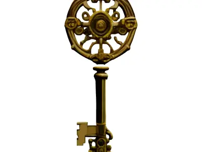 Ornate Golden Key 3D Model Low-poly 3D model