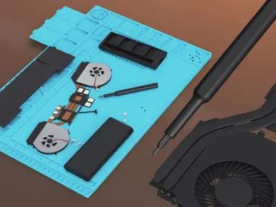 Gaming Laptop Hardware Modules on Silicone Repair Mat 3D model
