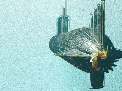 Submarine futuristic spaceship floating in air Low-poly 3D model