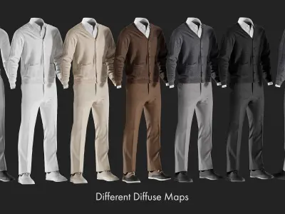 Mens Pants with Waistcoat Shirt and shoes 3 3D model