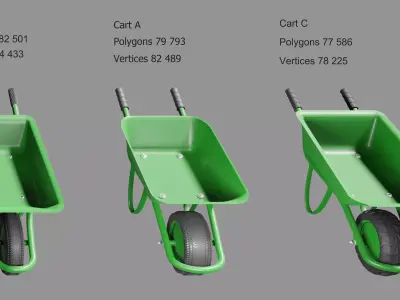 wheelbarrow four wheelbarrows 3D model