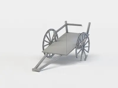Damaged hay wagon Low-poly 3D model