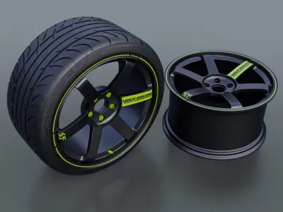 Volk Racing TE37 Rim with tire 3D model