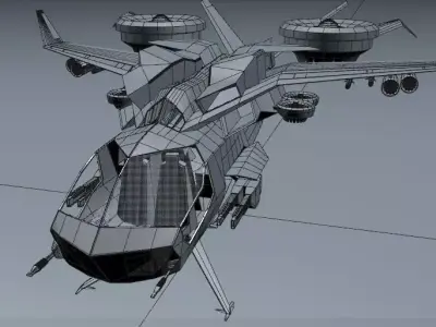 XGunship futuristic fighter jet Low-poly 3D model