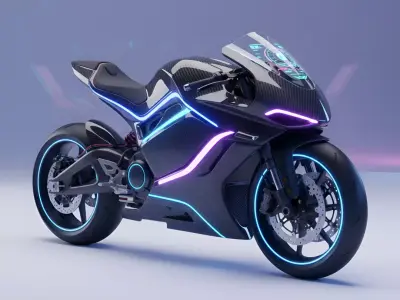 Futuristic Electric Sports Bike with Neon Low-poly 3D model Low-poly 3D model