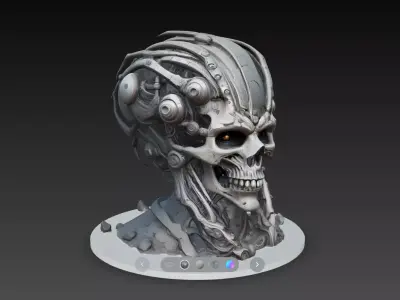 Biomechanical Skull Hybrid Cyber Organism Bust STL Model 3D print model