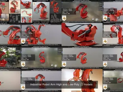 Industrial Robot Arm High and Low-Poly 3D Model Pack