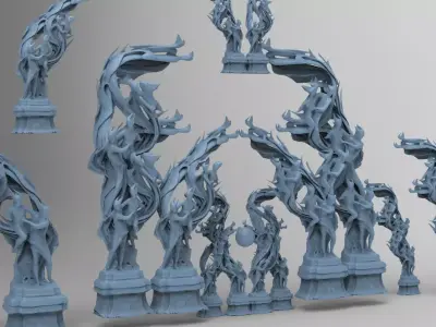 Dantes Inferno Fire dance pillars collection Low-poly 3D model