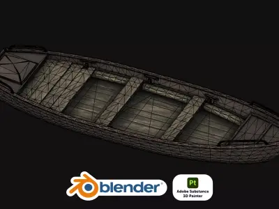 Fishing Row Boat Game Ready PBR Low-poly 3D model