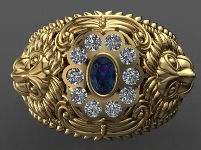 Antique  Lion   Ring   3D print model