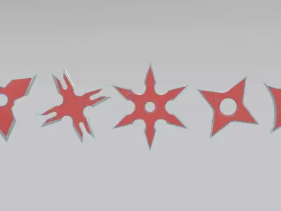 Red Ninja shuriken pack Low-poly 3D model