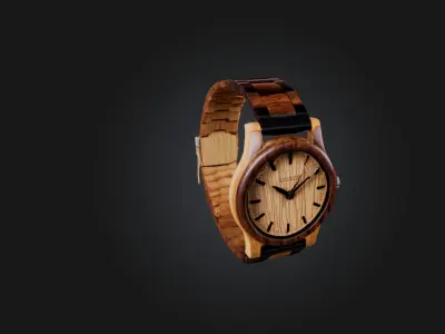 Handcrafted Wooden Watch Low-poly 3D model
