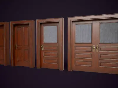 Vintage Office Doors and Windows Low-poly 3D model