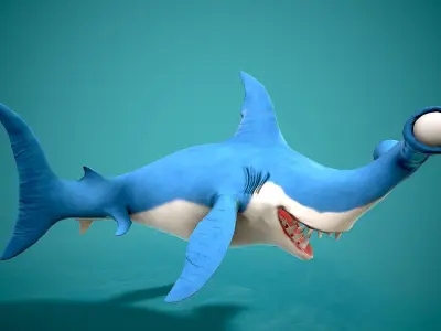 cartoon hammerhead shark Low-poly 3D model